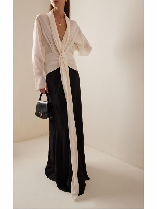 Victoria Beckham Dresses & Skirts - Victoria Beckham Black & Cream Draped Maxi Dress